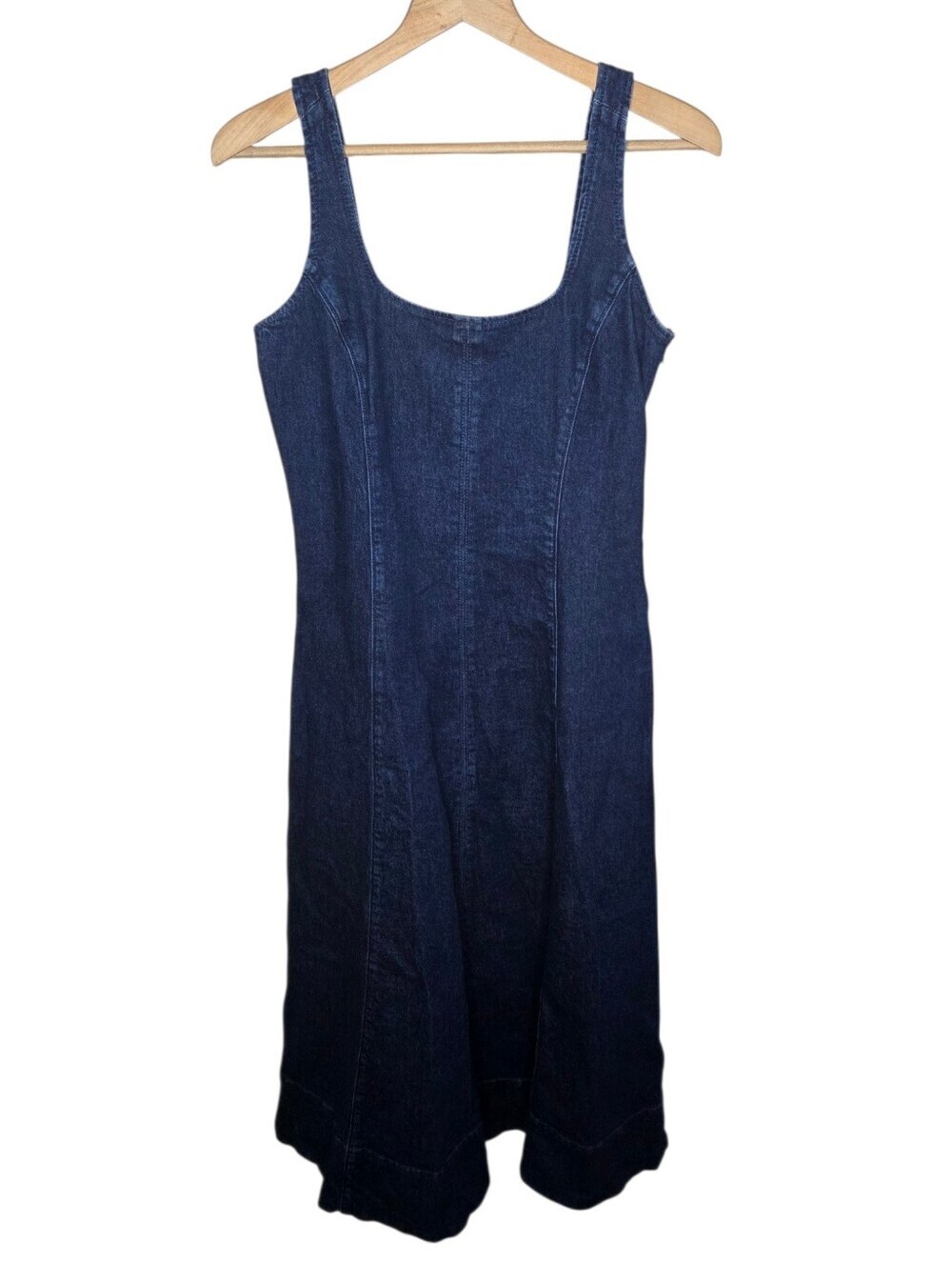 Gap Dark Denim A-line Fit & Flare Midi Tank Dress Size Small Structured Seamed